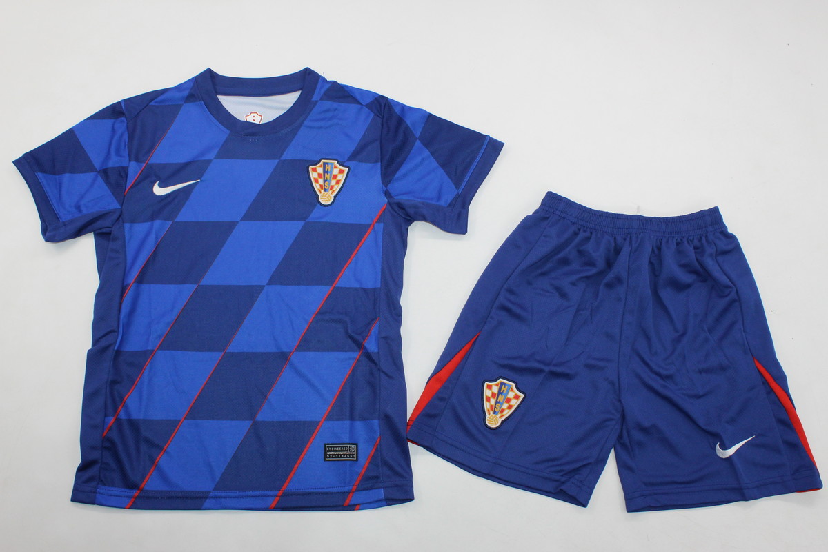 Kids-Croatia 2024 Euro Away Dark Blue Soccer Jersey